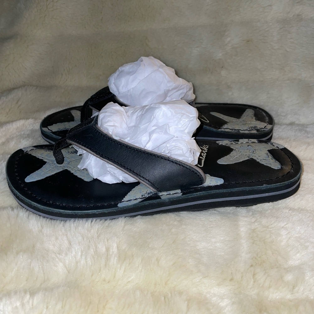 Clarks Black and White Floral Sandals - Picture 3 of 5